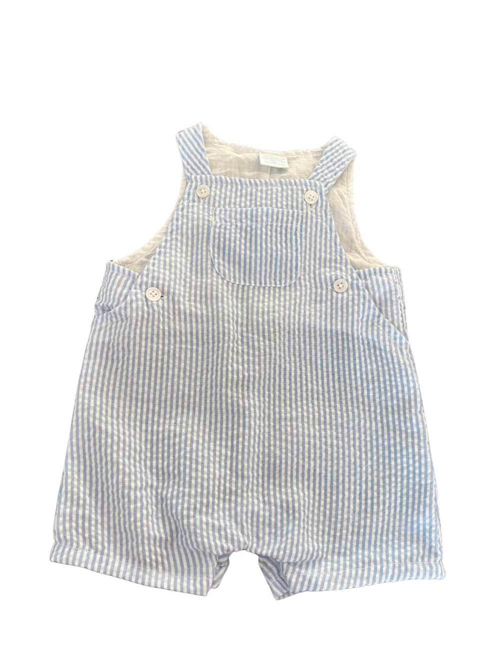 Edgehill Collection light blue seersucker shortall romper